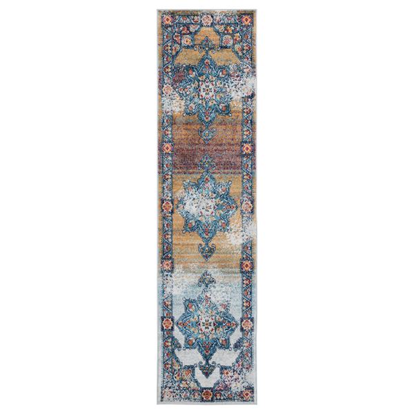 Alexandria Blue Bordered Runner Rug 2'6"x10'3"