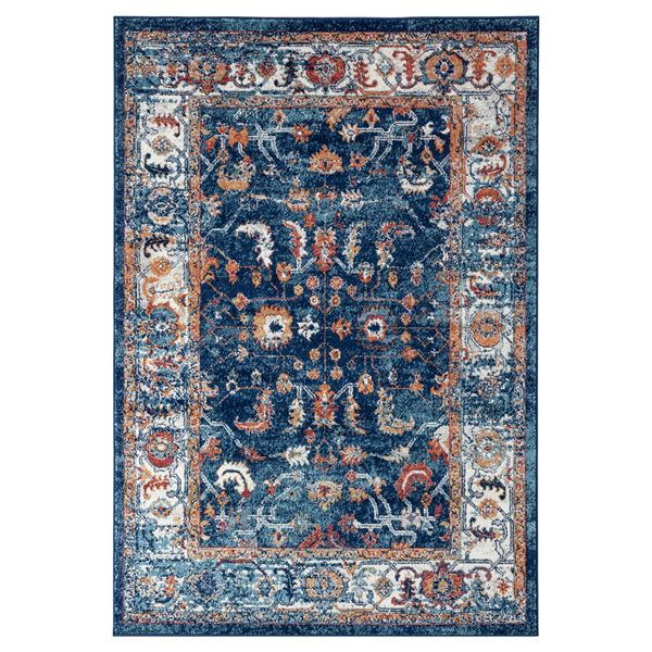 Alexandria Navy Bordered Rectangular Area Rug 4'x6'