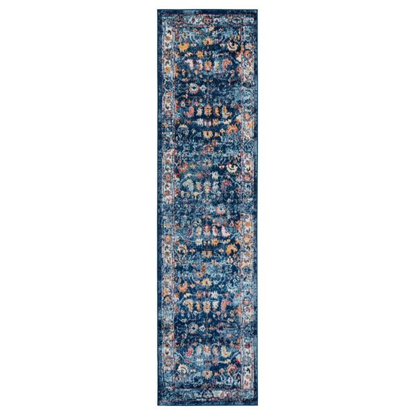 Alexandria Navy Bordered Runner Rug 2'6"x10'3"