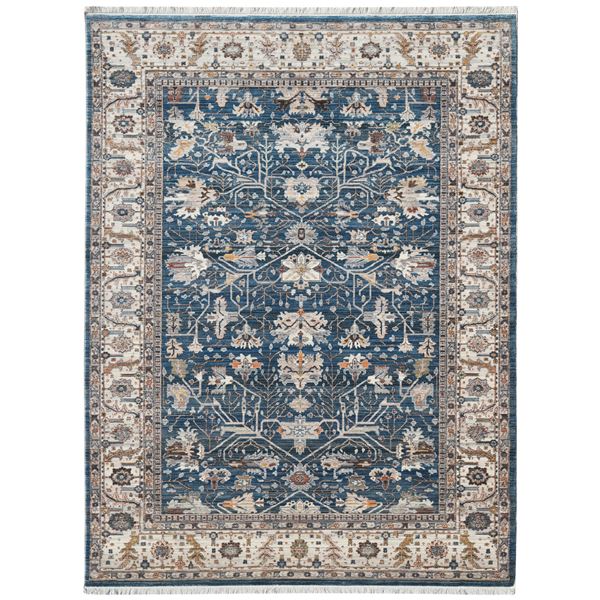 Arcadia Dark Blue Bordered Runner Rug 2'7"x10'