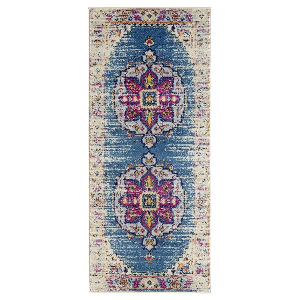 Manhattan Teal-Pink Medallion Runner Rug 2'6"x6'