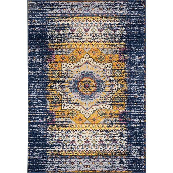 Manhattan Navy-Orange Medallion Rectangular Accent Rug 2'x3'