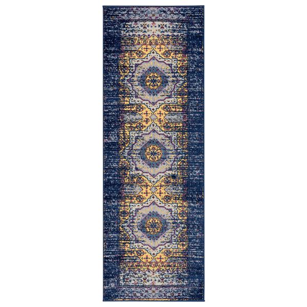 Manhattan Navy-Orange Medallion Runner Rug 2'6"x7'6"