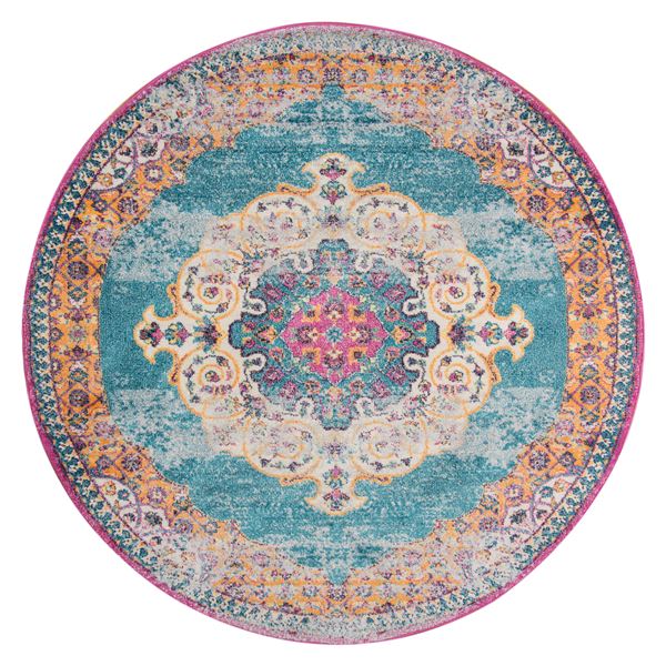 Manhattan Blue-Orange Medallion Round Rug 6'6"x6'6"