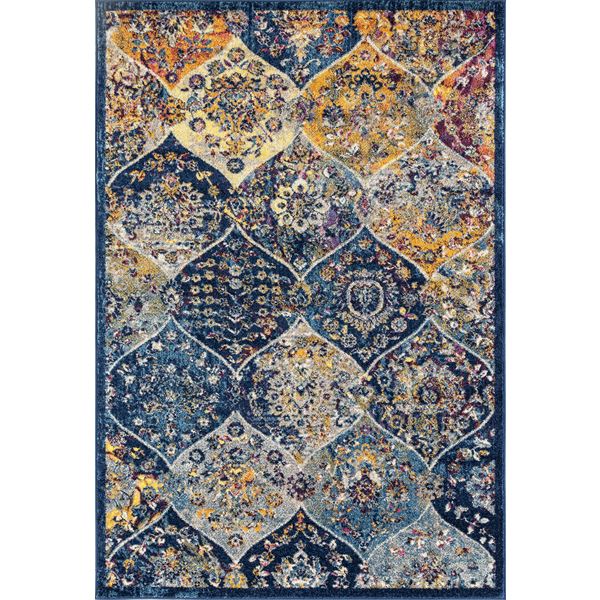 Manhattan Navy-Orange Damask Rectangular Accent Rug 2'x3'