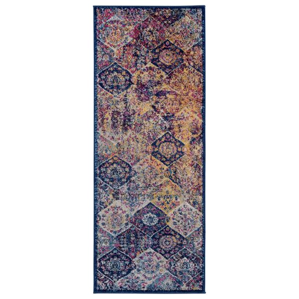 Manhattan Navy-Orange Damask Runner Rug 2'6"x6'