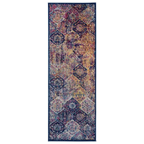 Manhattan Navy-Orange Damask Runner Rug 2'6"x7'6"