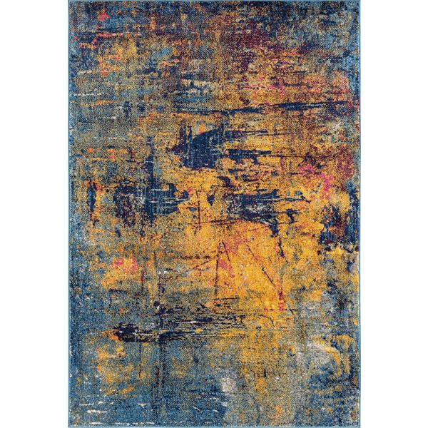 Manhattan Orange-Navy Abstract Rectangular Accent Rug 2'x3'