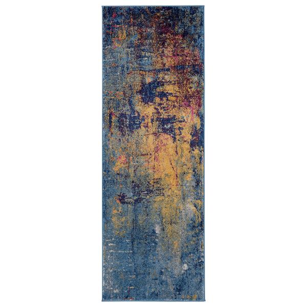 Manhattan Orange-Navy Abstract Runner Rug 2'6"x7'6"