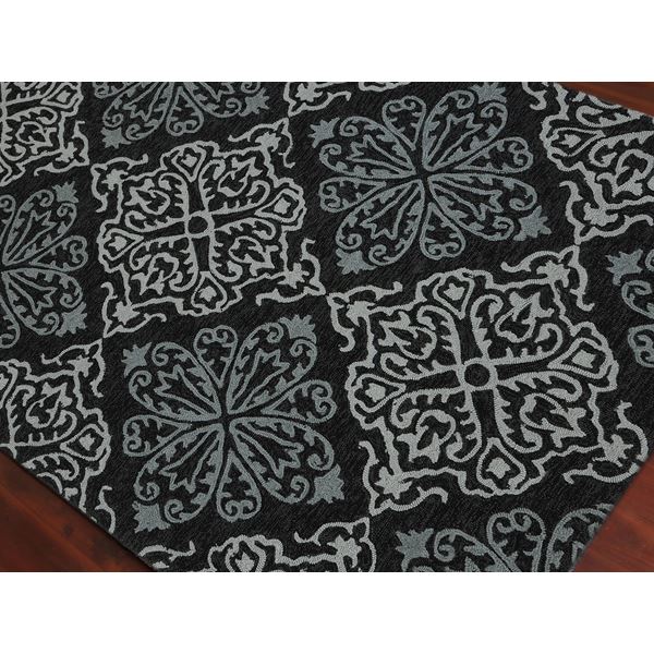 Piazza Dark Gray Damask Rectangular Area Rug 4'x6'