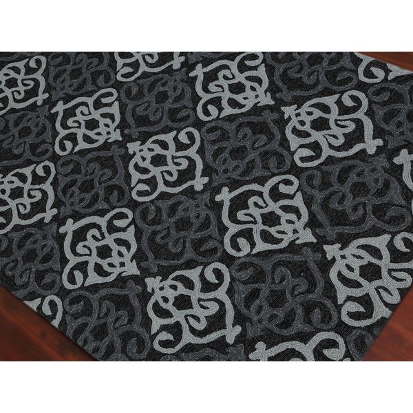 Piazza Black Damask Rectangular Area Rug 4'x6'