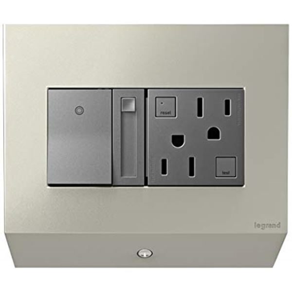 Legrand Adorne Control Box with Paddle Dimmer and 15A GFCI Magnesium APCB6TM2