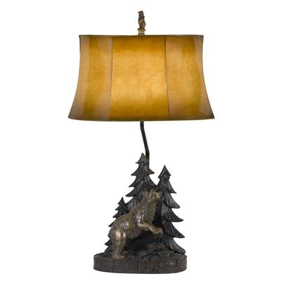 3-Way Forest Resin Table Lamp with Leatherette Shade