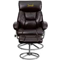 Personalized Contemporary Brown Leather Recliner and Ottoman