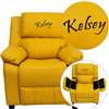 Personalized Deluxe Padded Yellow Vinyl Kids Recliner with Storage Arms