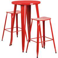 24'' Round Red Metal Indoor-Outdoor Bar Table Set