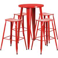 24'' Round Red Metal Indoor-Outdoor Bar Table Set