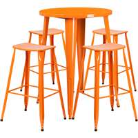 30'' Round Orange Metal Indoor-Outdoor Bar Table Set