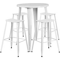 30'' Round White Metal Indoor-Outdoor Bar Table Set