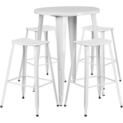 30'' Round White Metal Indoor-Outdoor Bar Table Set