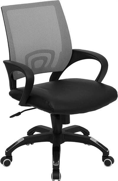 Mid-Back Gray Mesh Swivel Task Chair with Black Leather Padded Seat