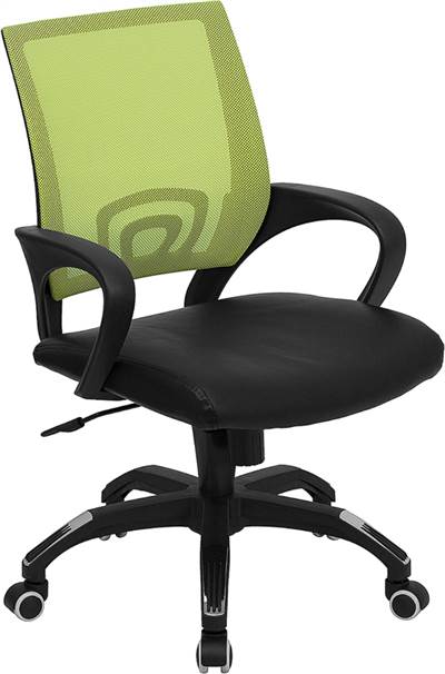 Mid-Back Green Mesh Swivel Task Chair with Black Leather Padded Seat