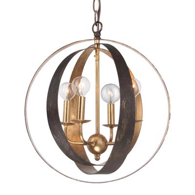 Crystorama Luna 4 Light Bronze & Gold Sphere Mini Chandelier