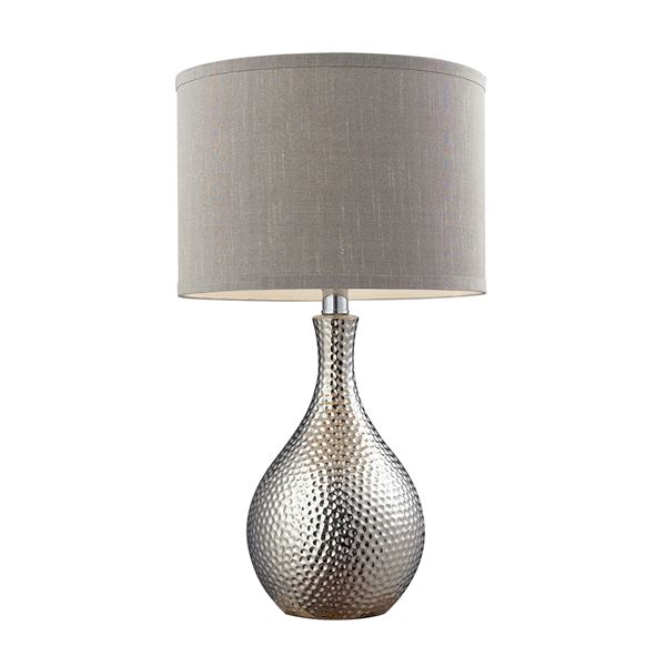 Elk Hammered Chrome-Plated Table Lamp With Grey Faux Silk Shade - D124