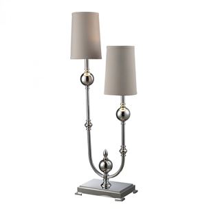 Boliver 2 Light Table Lamp In Chrome With Grey Faux Silk Shade