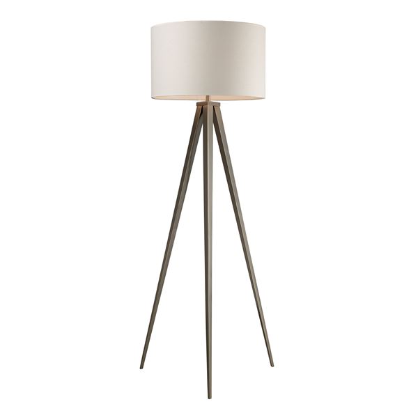 Elk Salford Floor Lamp with Off-White Linen Shade - Satin Nickel - D2121