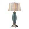 Dimond  Cumberland Ceramic Table Lamp In A Turquoise Glaze And Silver Leaf Finish. The Shade Is A Light Gray D2272