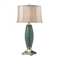 Dimond  Cumberland Ceramic Table Lamp In A Turquoise Glaze And Silver Leaf Finish. The Shade Is A Light Gray D2272