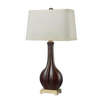 Fluted Ceramic Table Lamp in Red Glaze