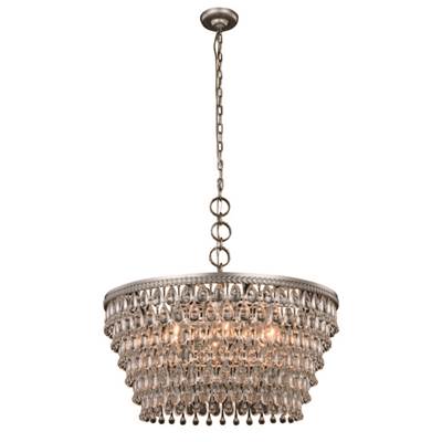 Nordic 6-LT Antique Silver Chandelier Clear Royal Cut Crystal