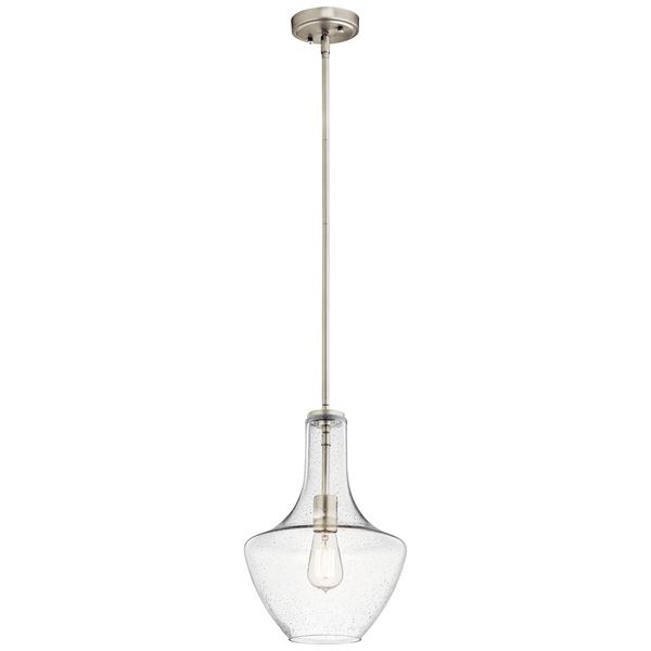 Everly 1-LT Wide Curve Pendant & Clear Seeded Glass