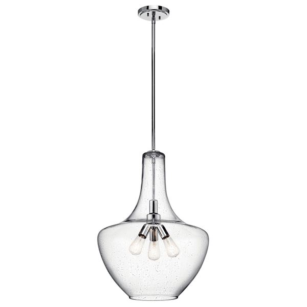 Everly 27.5" 3-LT Pendant with Clear Seeded Glass