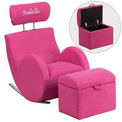 Personalized HERCULES Series Pink Fabric Rocking Chair with Storage Ottoman