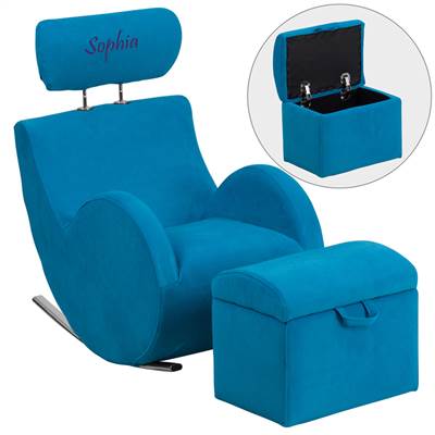 Personalized HERCULES Series Turquoise Blue Fabric Rocking Chair