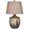 Table Lamp - Poly With Pine Forest Carving