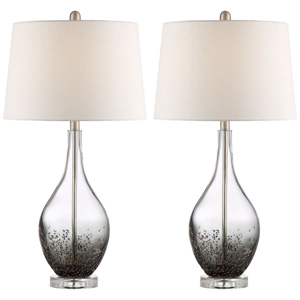 Table Lamp - Ash Grey Glass And Crystal