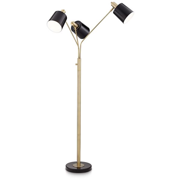 Floor Lamp - 3 Light Antique Brass And Black