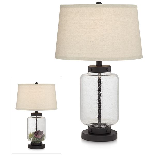 Table Lamp - Fillable Seedy Clear Glass Jar