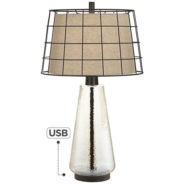 Table Lamp - Seedy Glass Body With Double Shade