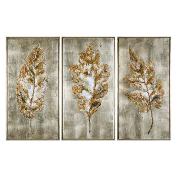 Uttermost Champagne Leaves Modern Art Set Of 3