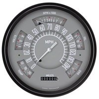 1949-50 Gray "ClassicLine" Six-Instrument (Speedometer, Tachometer, Fuel [0-30 ohm], Temperature, Voltage, and Oil) Package.