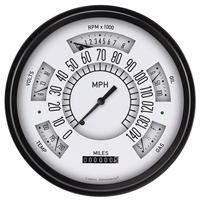 1949-50 White "ClassicLine" Six-Instrument (Speedometer, Tachometer, Fuel [0-30 ohm], Temperature, Voltage, and Oil) Package.