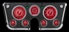 V8 RED STEELIE 7-GA 5" SPEEDO, TACH, 4- 2 1/8" GAUGES (fuel 0-90ohm), 3 3/8" CLOCK