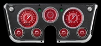 V8 RED STEELIE 7-GA 5" SPEEDO, TACH, 4- 2 1/8" GAUGES (fuel 0-90ohm), 3 3/8" CLOCK