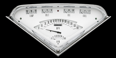 classic instruments tach force 1955 1956 1957 1958 1959 chevy truck gauge package white face with black needles and letters.