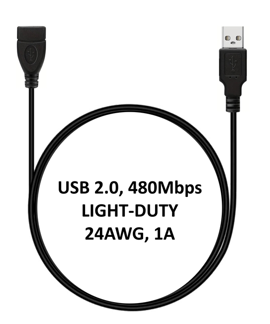 3.3-ft USB Power Extension Cable - LIGHT-DUTY - 24AWG - 1A - USB Type-A Connectors